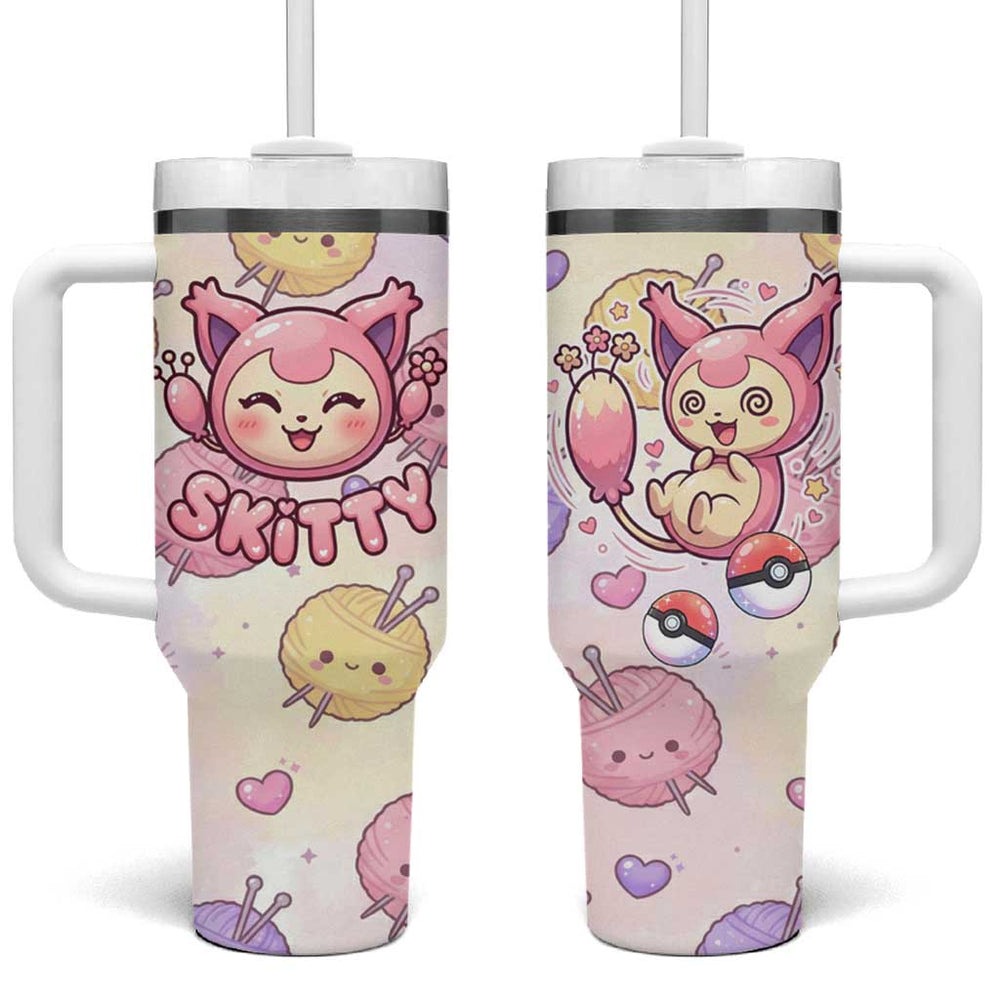 Skitty Pokémon Tumbler With Handle Pastel Kawaii Yarn Art Style TS04 Skitty Pokémon Tumbler With Handle Pastel Kawaii Yarn Art Style TS04