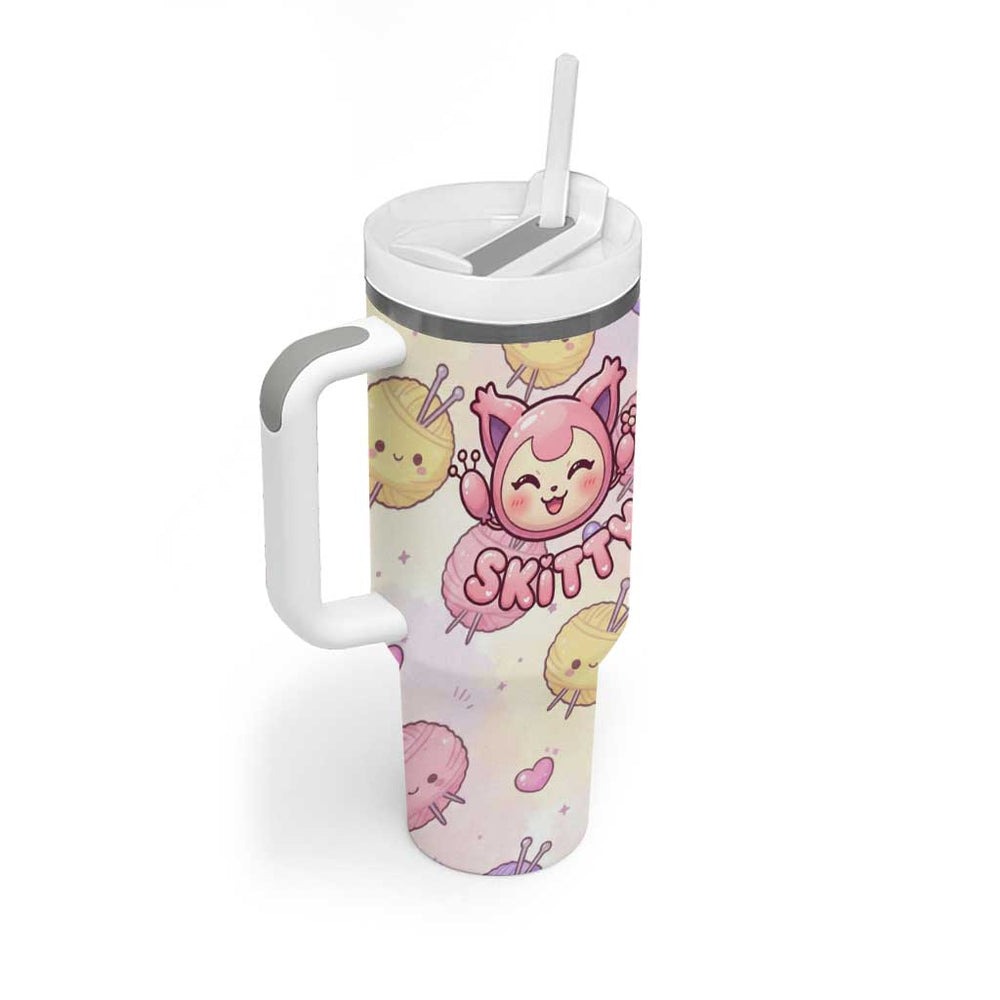 Skitty Pokémon Tumbler With Handle Pastel Kawaii Yarn Art Style TS04 Skitty Pokémon Tumbler With Handle Pastel Kawaii Yarn Art Style TS04
