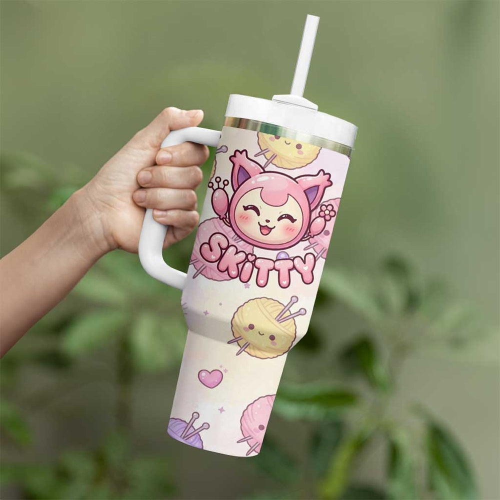 Skitty Pokémon Tumbler With Handle Pastel Kawaii Yarn Art Style TS04 Skitty Pokémon Tumbler With Handle Pastel Kawaii Yarn Art Style TS04