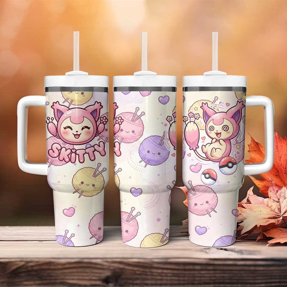 Skitty Pokémon Tumbler With Handle Pastel Kawaii Yarn Art Style TS04 Skitty Pokémon Tumbler With Handle Pastel Kawaii Yarn Art Style TS04