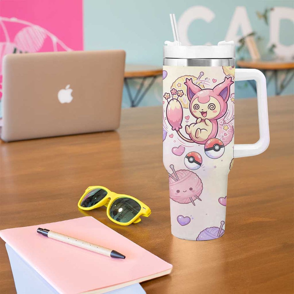 Skitty Pokémon Tumbler With Handle Pastel Kawaii Yarn Art Style TS04 Skitty Pokémon Tumbler With Handle Pastel Kawaii Yarn Art Style TS04