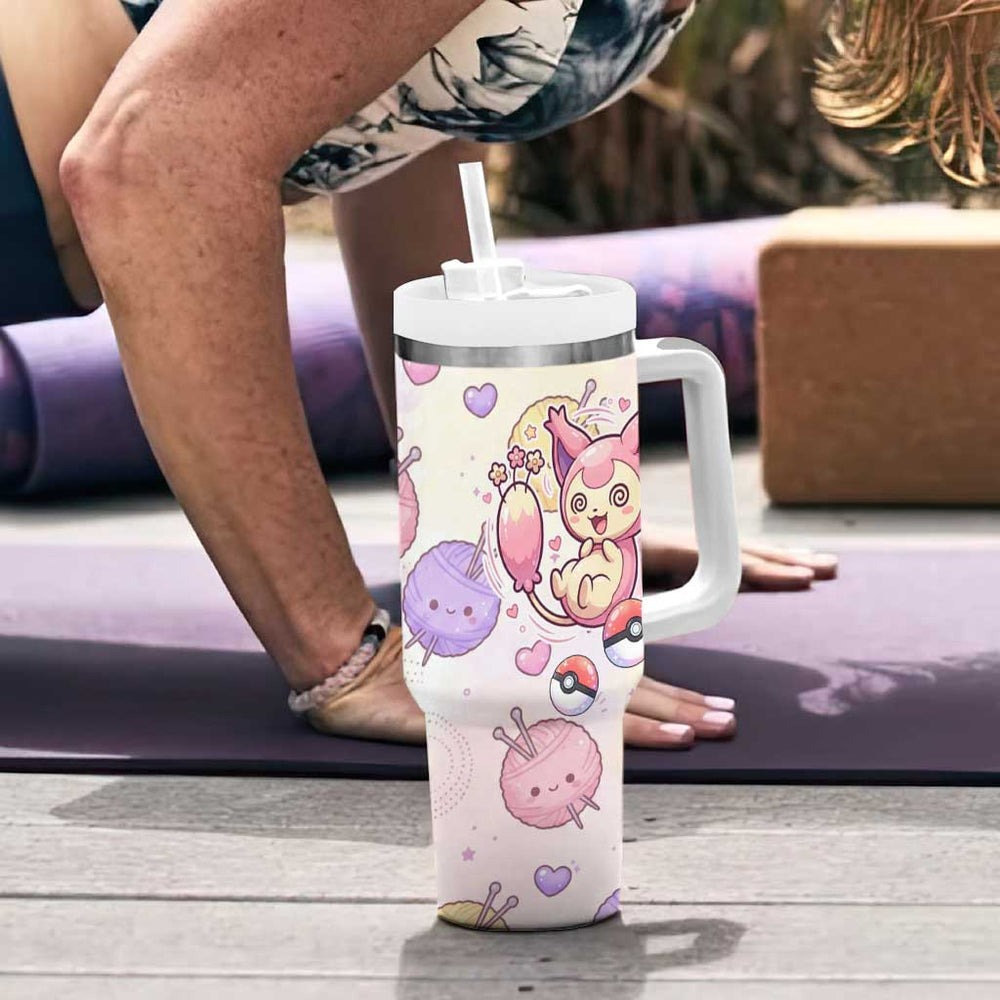 Skitty Pokémon Tumbler With Handle Pastel Kawaii Yarn Art Style TS04 Skitty Pokémon Tumbler With Handle Pastel Kawaii Yarn Art Style TS04
