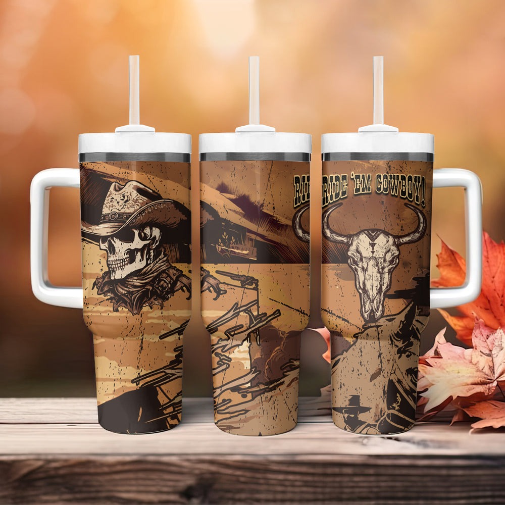 Skull Cowboy Tumbler With Handle Rise Em Cowboy TS04 Skull Cowboy Tumbler With Handle Rise Em Cowboy TS04