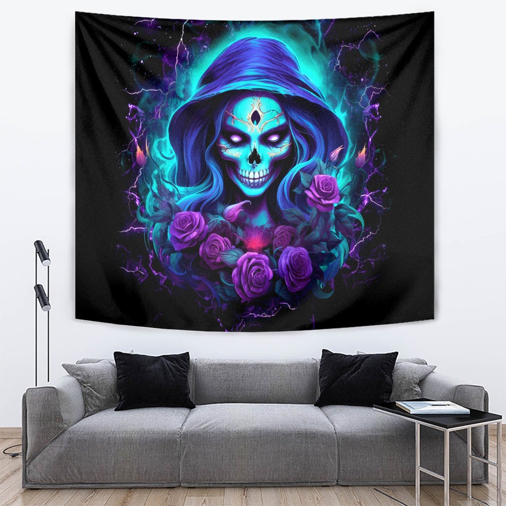 Skull Lady Tapestry Rose Skull She Whispered Back Iam The Storm DT01 Skull Lady Tapestry Rose Skull She Whispered Back Iam The Storm DT01