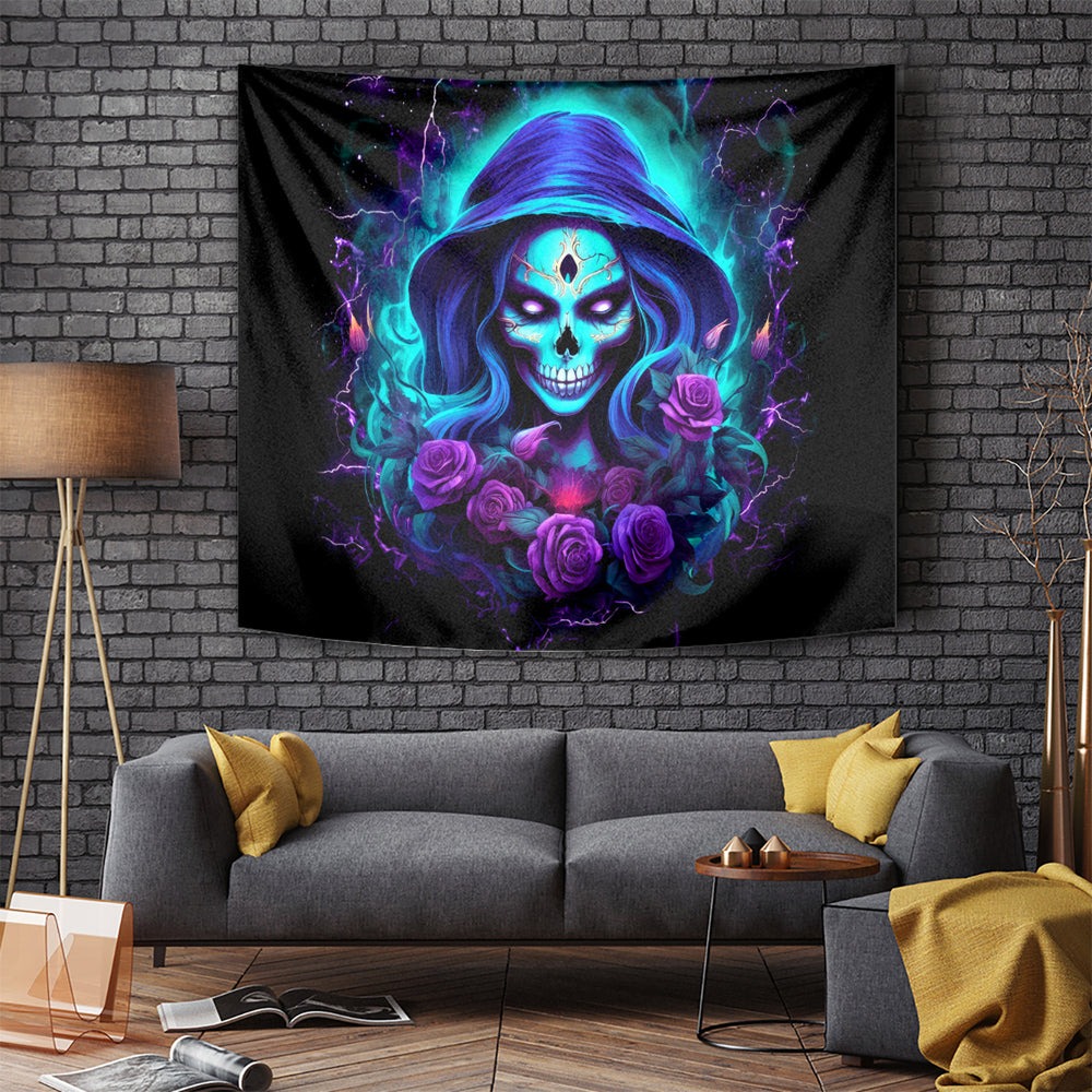 Skull Lady Tapestry Rose Skull She Whispered Back Iam The Storm DT01 Skull Lady Tapestry Rose Skull She Whispered Back Iam The Storm DT01