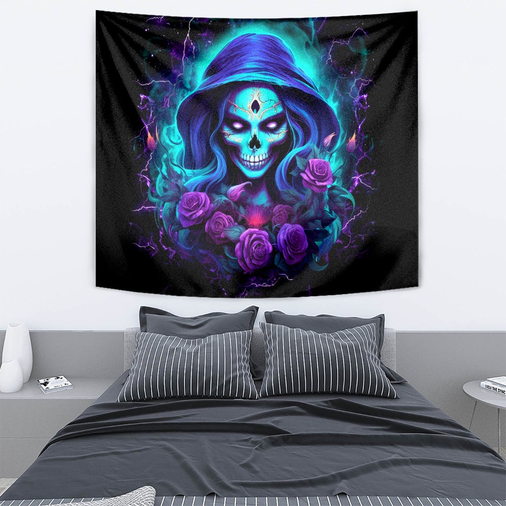 Skull Lady Tapestry Rose Skull She Whispered Back Iam The Storm DT01 Skull Lady Tapestry Rose Skull She Whispered Back Iam The Storm DT01