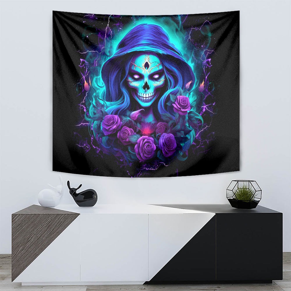 Skull Lady Tapestry Rose Skull She Whispered Back Iam The Storm DT01 Skull Lady Tapestry Rose Skull She Whispered Back Iam The Storm DT01