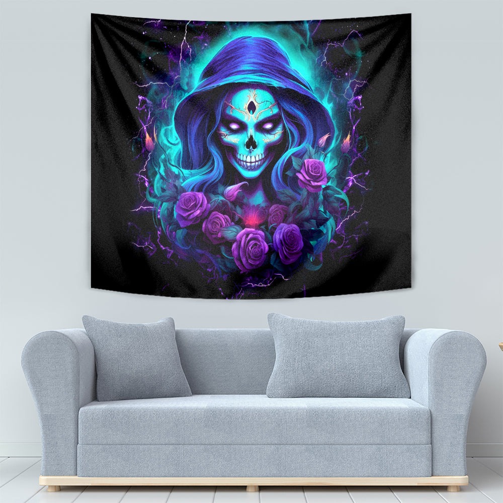 Skull Lady Tapestry Rose Skull She Whispered Back Iam The Storm DT01 Skull Lady Tapestry Rose Skull She Whispered Back Iam The Storm DT01