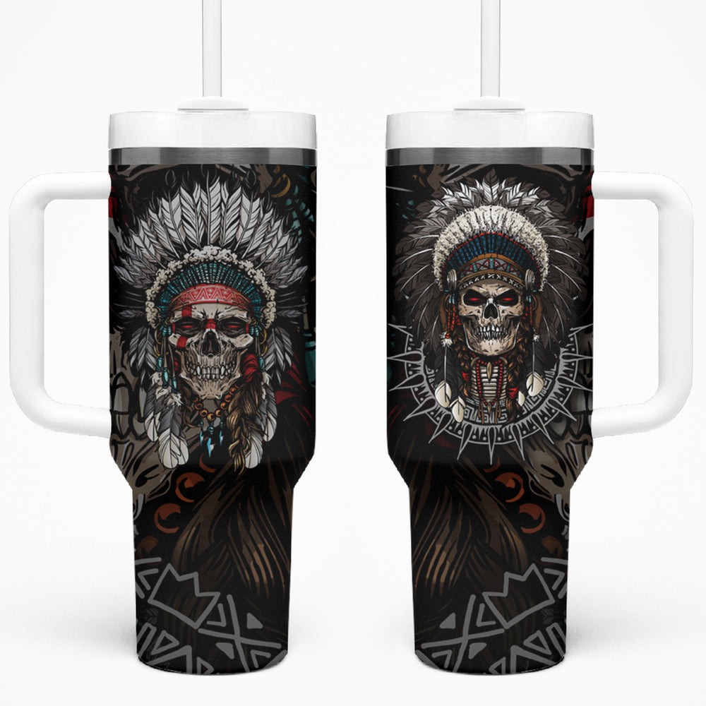 Skull Native American Warrior Tumbler With Handle TS04