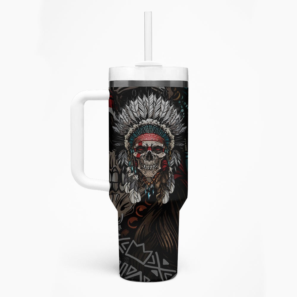 Skull Native American Warrior Tumbler With Handle TS04