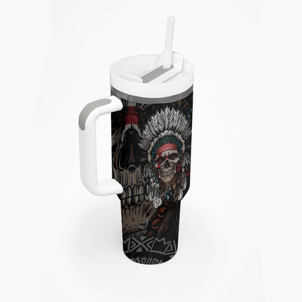 Skull Native American Warrior Tumbler With Handle TS04