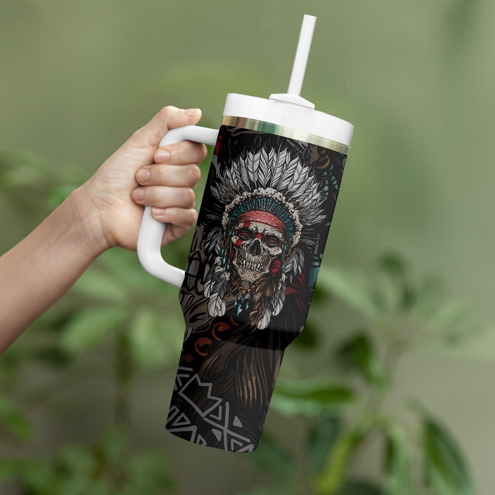 Skull Native American Warrior Tumbler With Handle TS04