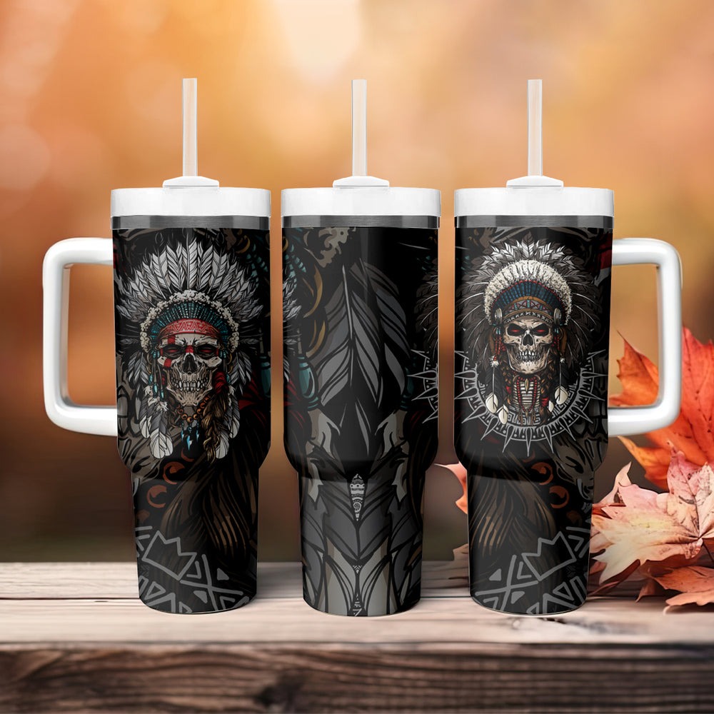 Skull Native American Warrior Tumbler With Handle TS04