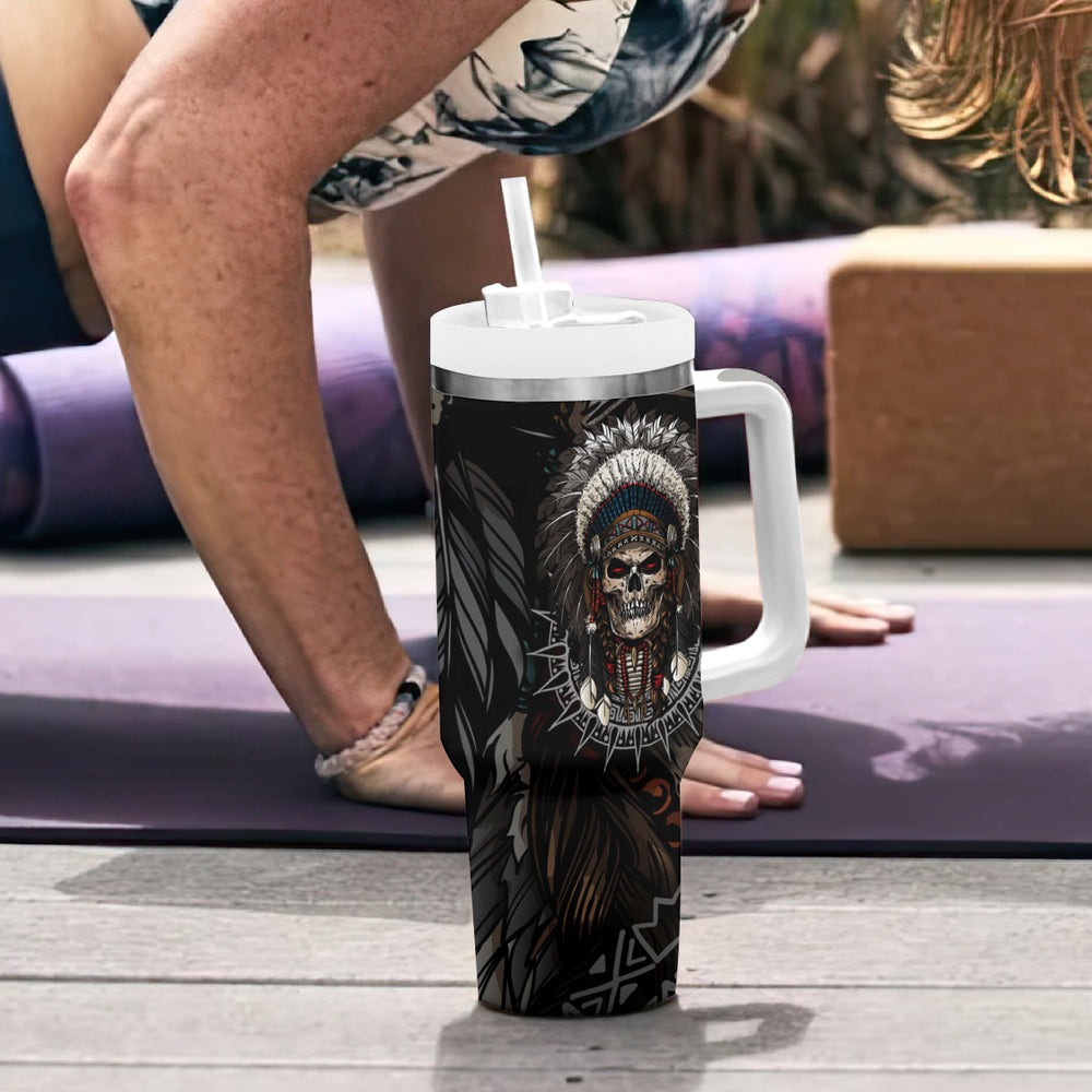 Skull Native American Warrior Tumbler With Handle TS04