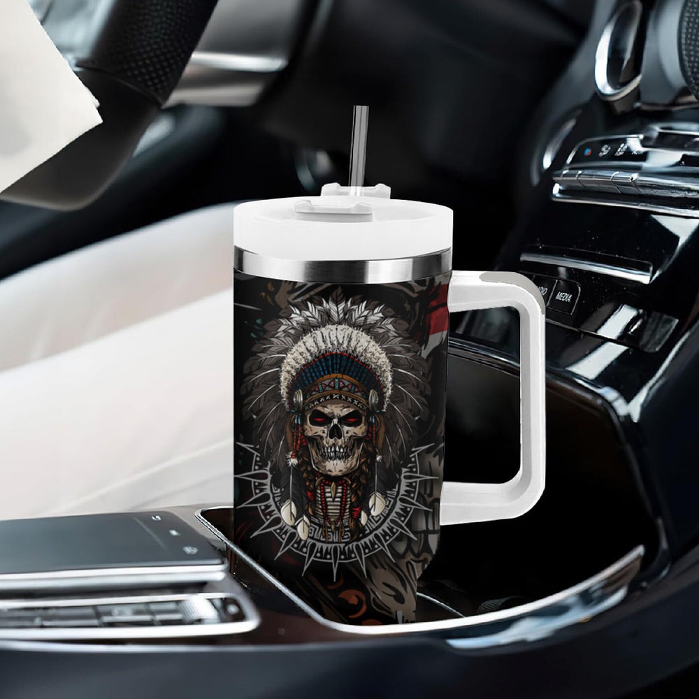 Skull Native American Warrior Tumbler With Handle TS04