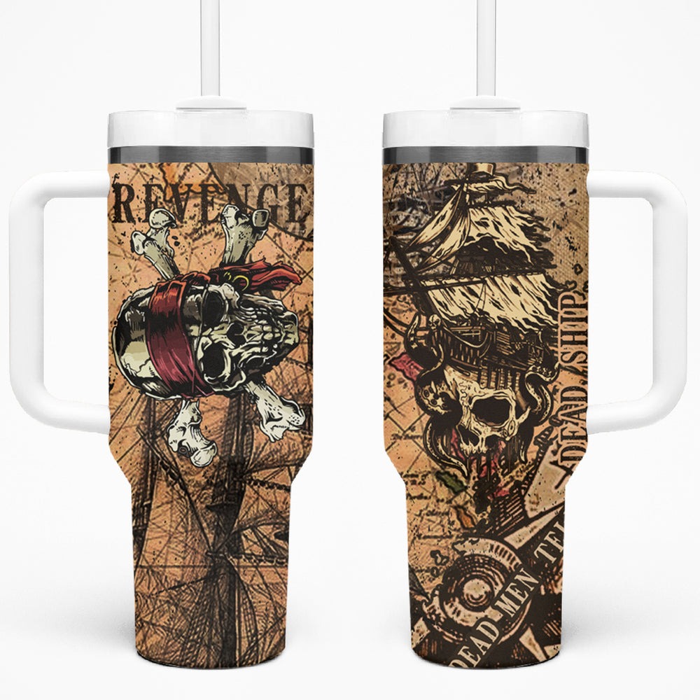 Skull Pirate Tumbler With Handle Revenge Vintage Style Art TS04
