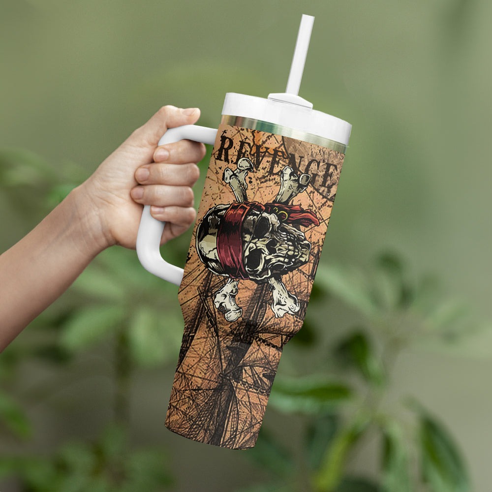 Skull Pirate Tumbler With Handle Revenge Vintage Style Art TS04