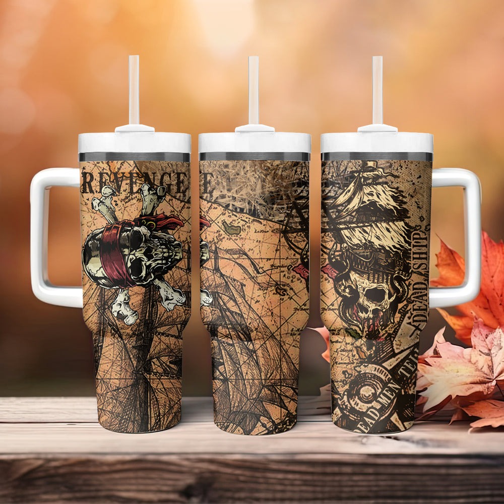 Skull Pirate Tumbler With Handle Revenge Vintage Style Art TS04