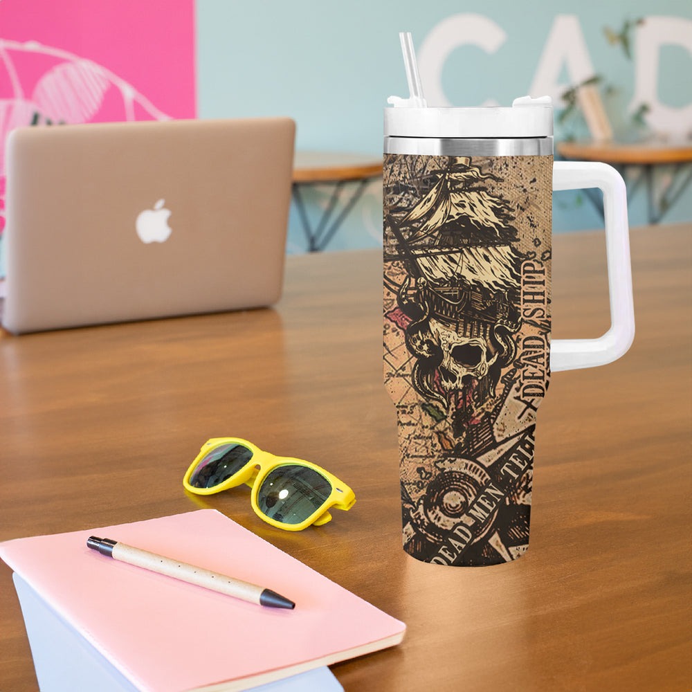 Skull Pirate Tumbler With Handle Revenge Vintage Style Art TS04