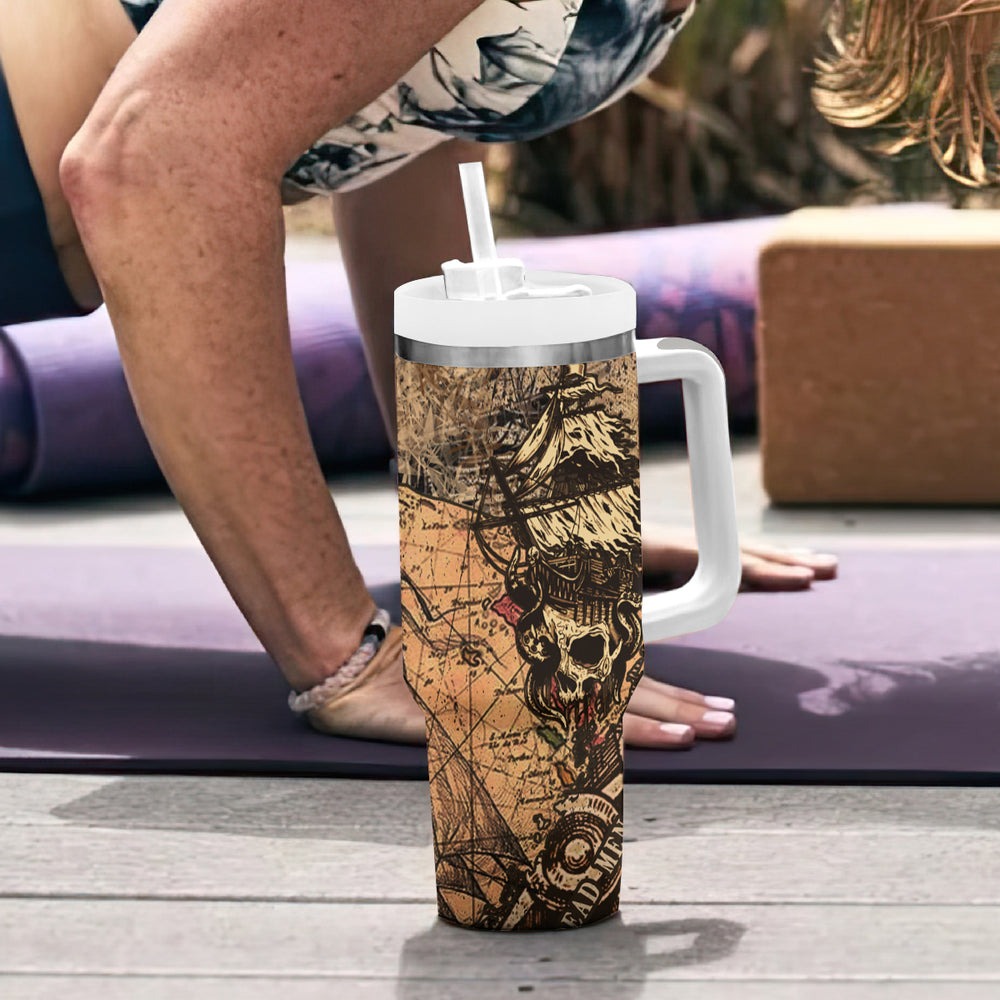 Skull Pirate Tumbler With Handle Revenge Vintage Style Art TS04