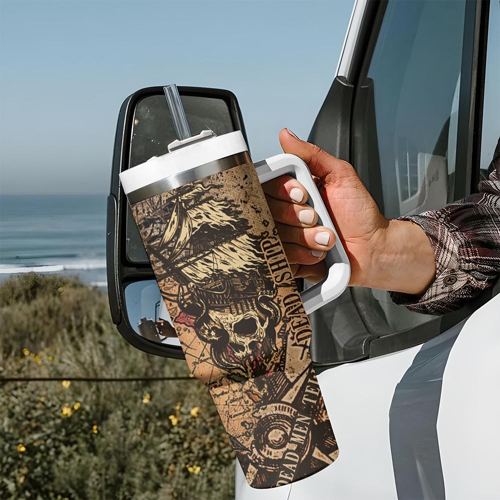 Skull Pirate Tumbler With Handle Revenge Vintage Style Art TS04
