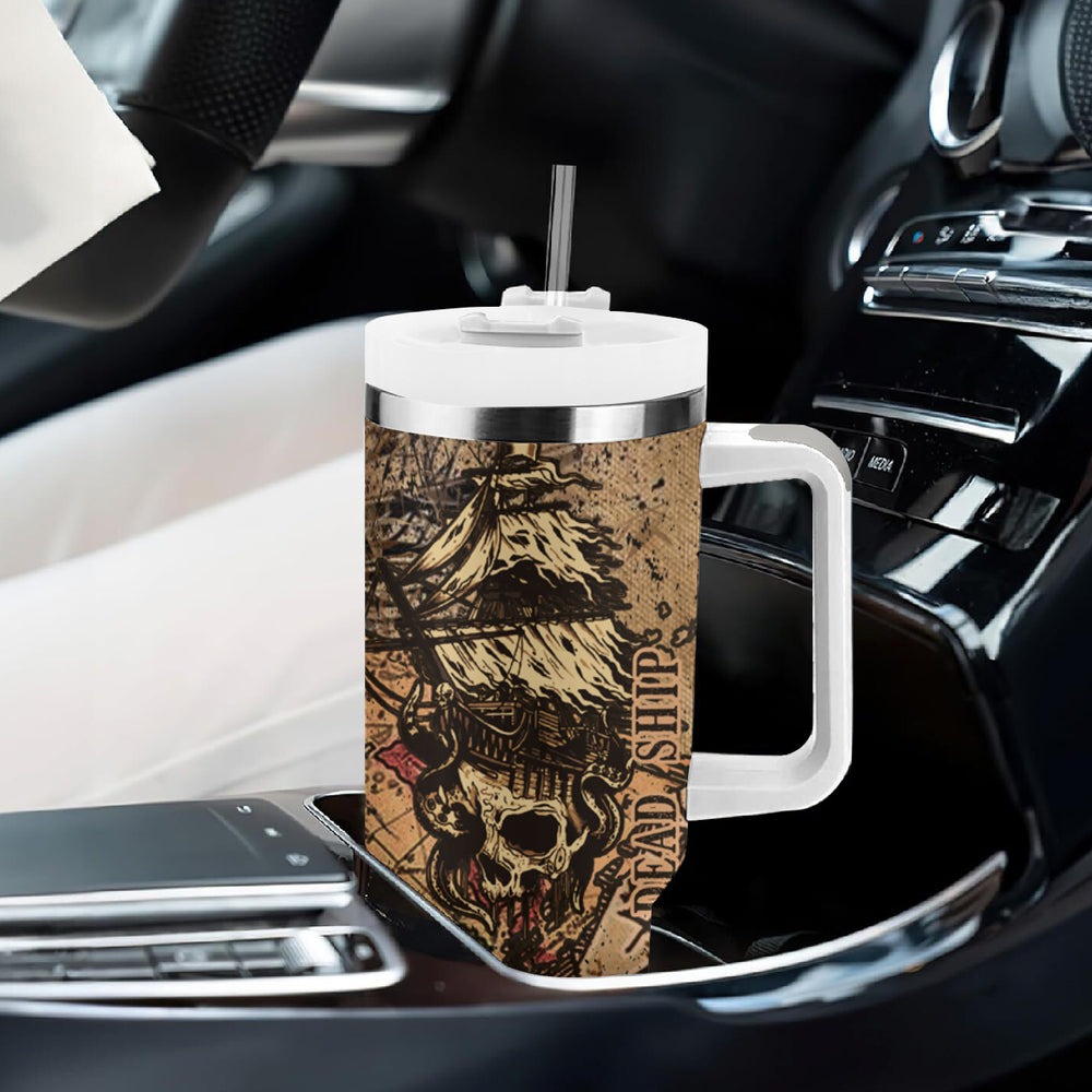 Skull Pirate Tumbler With Handle Revenge Vintage Style Art TS04