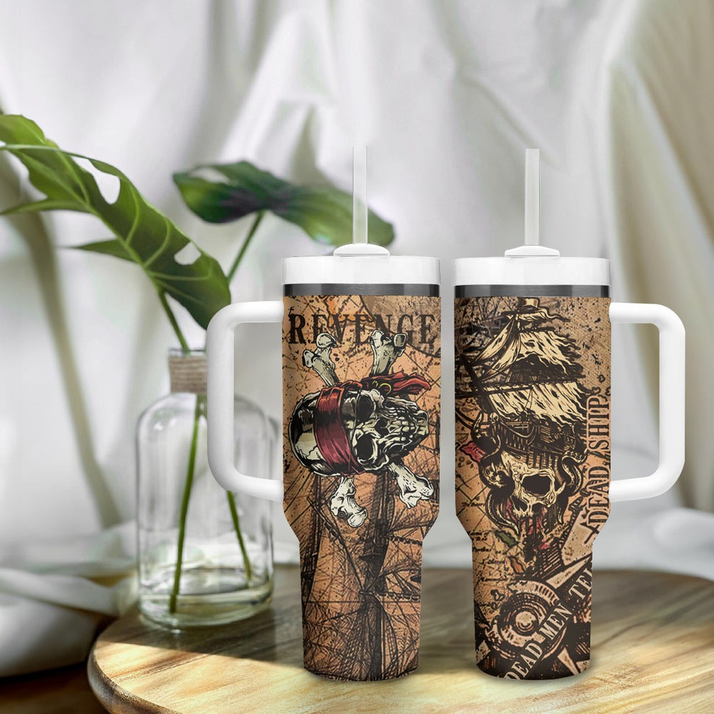 Skull Pirate Tumbler With Handle Revenge Vintage Style Art TS04