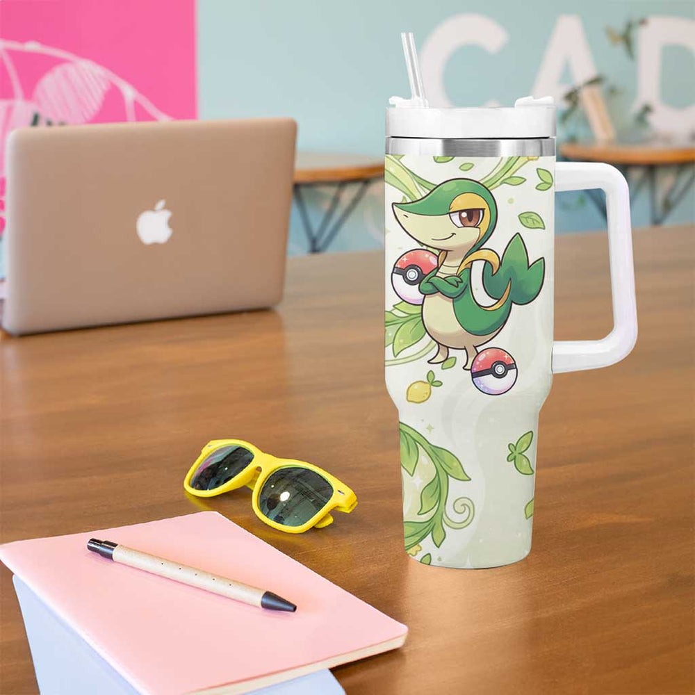 Snivy Tumbler With Handle Elegant Botanical Art Nouveau Style TS04 Snivy Tumbler With Handle Elegant Botanical Art Nouveau Style TS04
