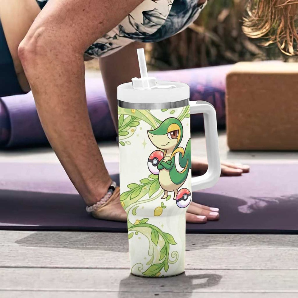 Snivy Tumbler With Handle Elegant Botanical Art Nouveau Style TS04 Snivy Tumbler With Handle Elegant Botanical Art Nouveau Style TS04
