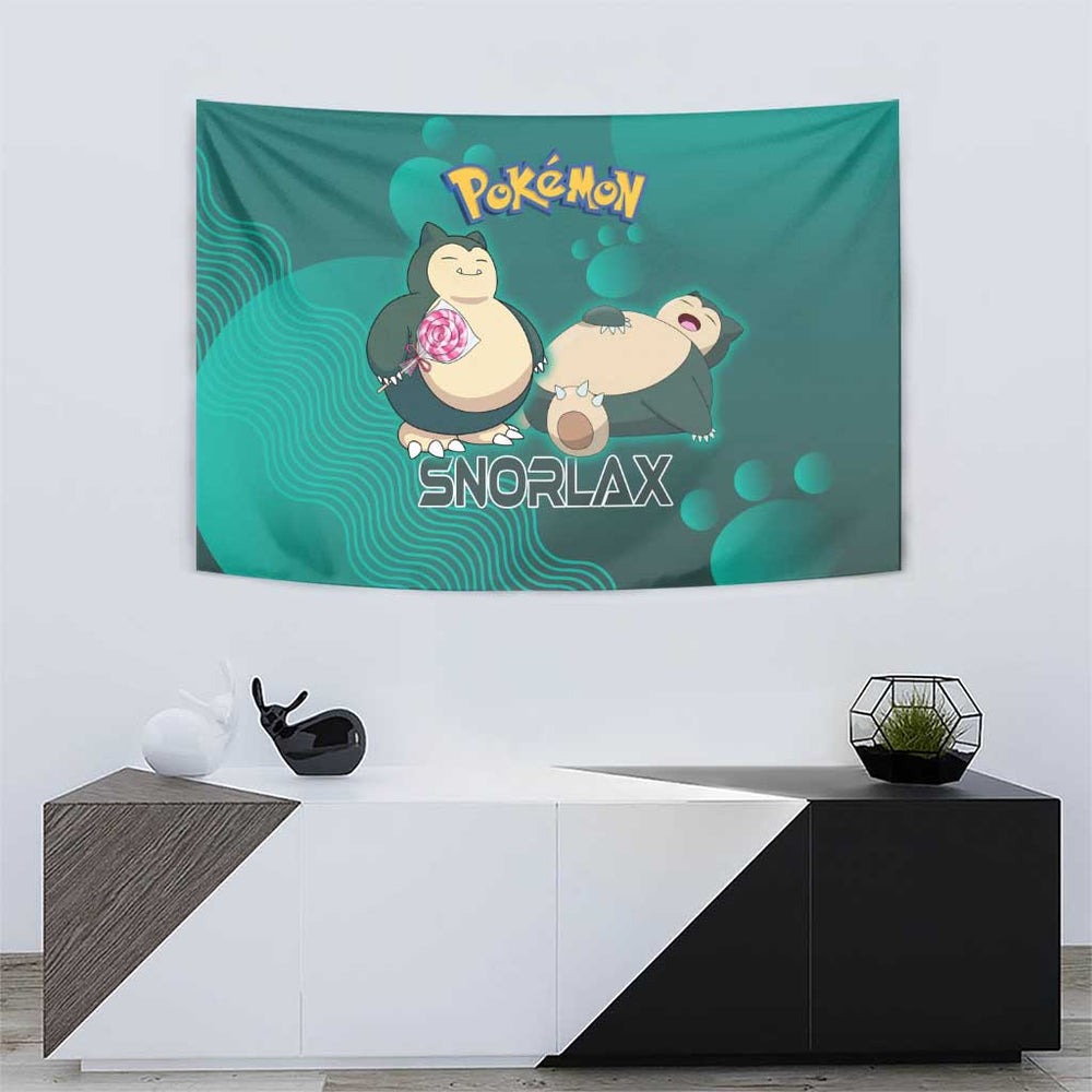 Snorlax Poké Tapestry Chill Mint Cartoon Bubble Style TS04