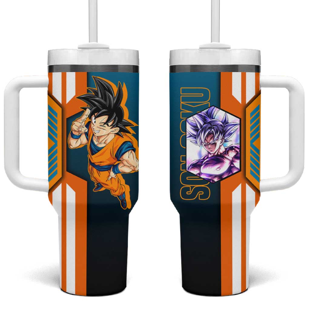 Son Goku from Dragon Ball Tumbler With Handle with Orange Gi, Power Pose, and Energy Effect Design TS04