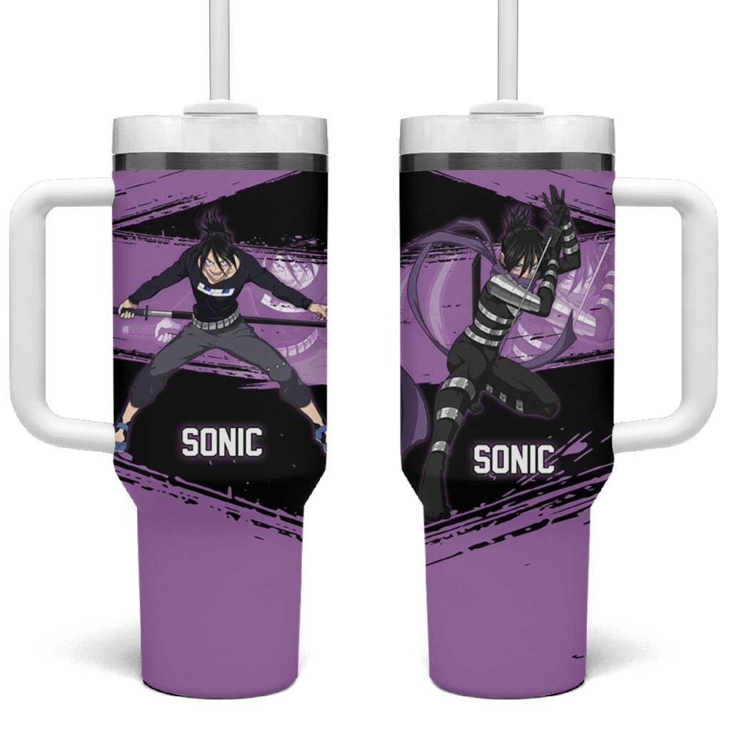 Sonic One Punch Man Anime Purple and Black Theme Tumbler With Handle with Stealth Pose and High-Speed Ninja Design TS04