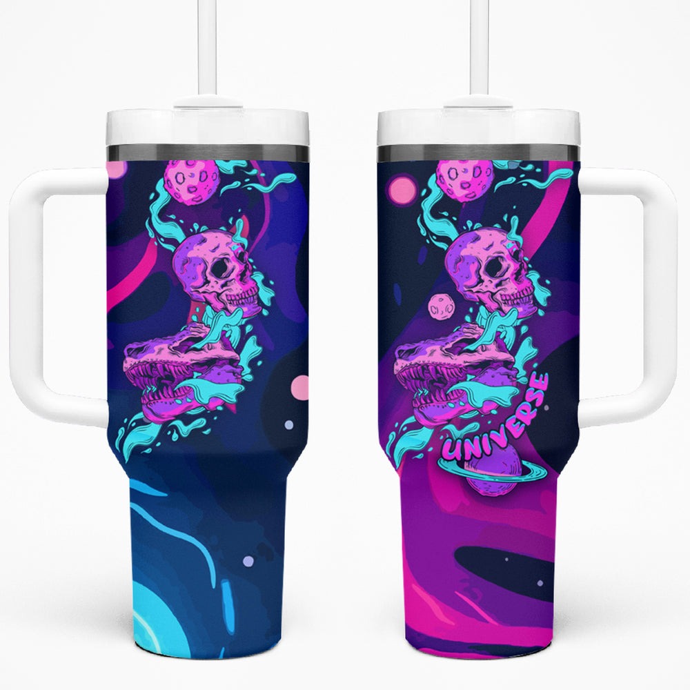 Space Skull Tumbler With Handle Skeleton Color Neon Paint On Space TS04 Space Skull Tumbler With Handle Skeleton Color Neon Paint On Space TS04