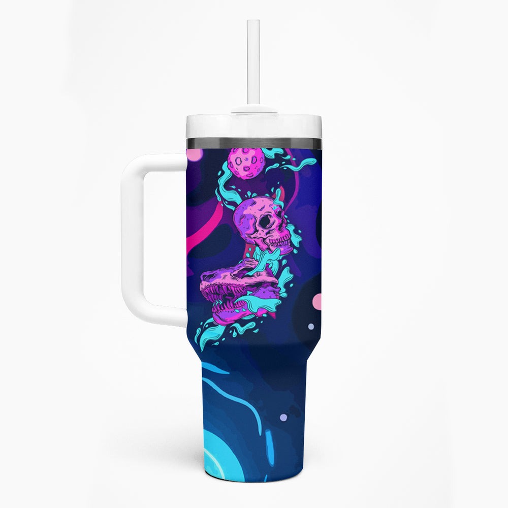 Space Skull Tumbler With Handle Skeleton Color Neon Paint On Space TS04 Space Skull Tumbler With Handle Skeleton Color Neon Paint On Space TS04