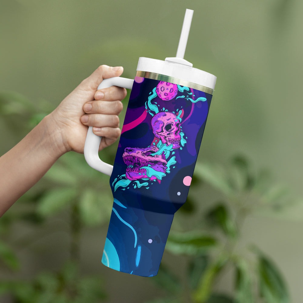 Space Skull Tumbler With Handle Skeleton Color Neon Paint On Space TS04 Space Skull Tumbler With Handle Skeleton Color Neon Paint On Space TS04