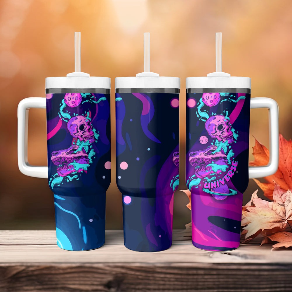 Space Skull Tumbler With Handle Skeleton Color Neon Paint On Space TS04 Space Skull Tumbler With Handle Skeleton Color Neon Paint On Space TS04