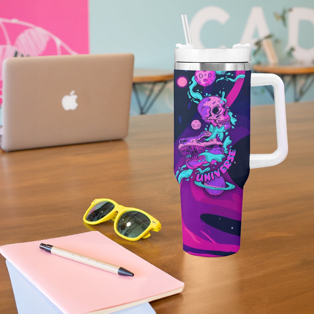Space Skull Tumbler With Handle Skeleton Color Neon Paint On Space TS04 Space Skull Tumbler With Handle Skeleton Color Neon Paint On Space TS04