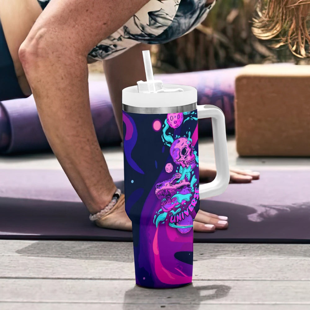 Space Skull Tumbler With Handle Skeleton Color Neon Paint On Space TS04 Space Skull Tumbler With Handle Skeleton Color Neon Paint On Space TS04