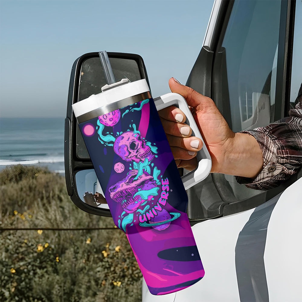 Space Skull Tumbler With Handle Skeleton Color Neon Paint On Space TS04 Space Skull Tumbler With Handle Skeleton Color Neon Paint On Space TS04
