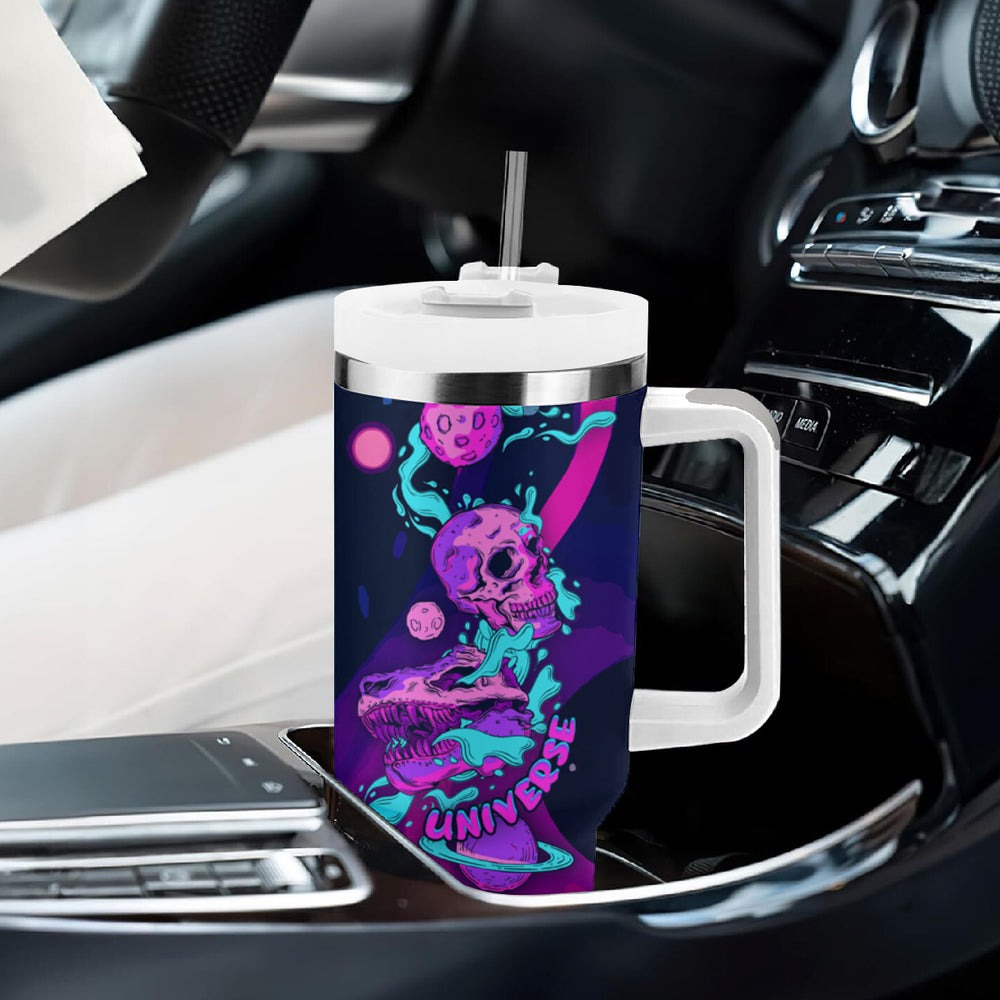 Space Skull Tumbler With Handle Skeleton Color Neon Paint On Space TS04 Space Skull Tumbler With Handle Skeleton Color Neon Paint On Space TS04