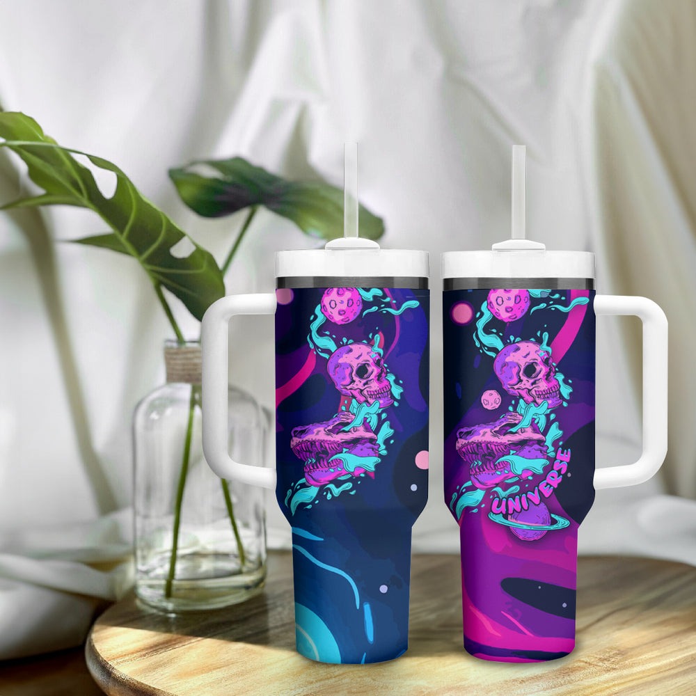 Space Skull Tumbler With Handle Skeleton Color Neon Paint On Space TS04 Space Skull Tumbler With Handle Skeleton Color Neon Paint On Space TS04