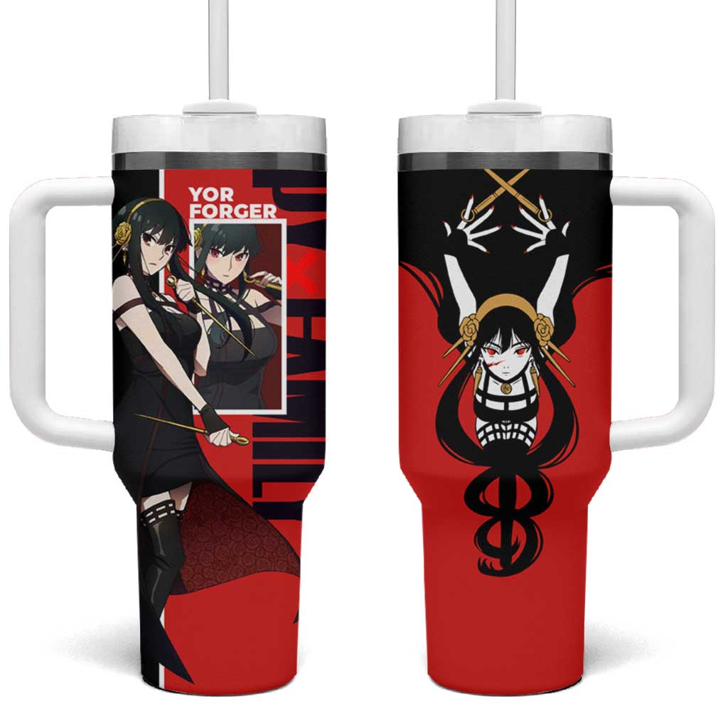Spy x Family Yor Forger Tumbler With Handle with Assassin Outfit and Red Black Anime Design TS04