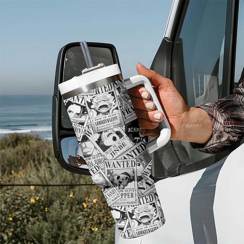 Straw Hat Wanted Pattern One Piece Tumbler With Handle Anime Mix Manga Style TS04 Straw Hat Wanted Pattern One Piece Tumbler With Handle Anime Mix Manga Style TS04
