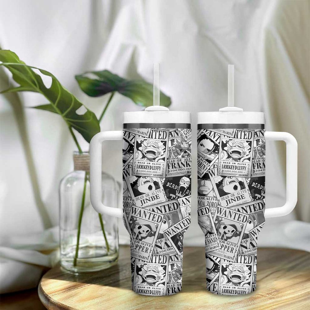 Straw Hat Wanted Pattern One Piece Tumbler With Handle Anime Mix Manga Style TS04 Straw Hat Wanted Pattern One Piece Tumbler With Handle Anime Mix Manga Style TS04