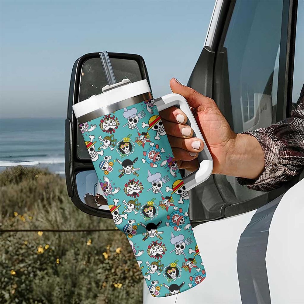 Strawhats Jolly Roger One Piece Tumbler With Handle Anime Pattern Style TS04 Strawhats Jolly Roger One Piece Tumbler With Handle Anime Pattern Style TS04