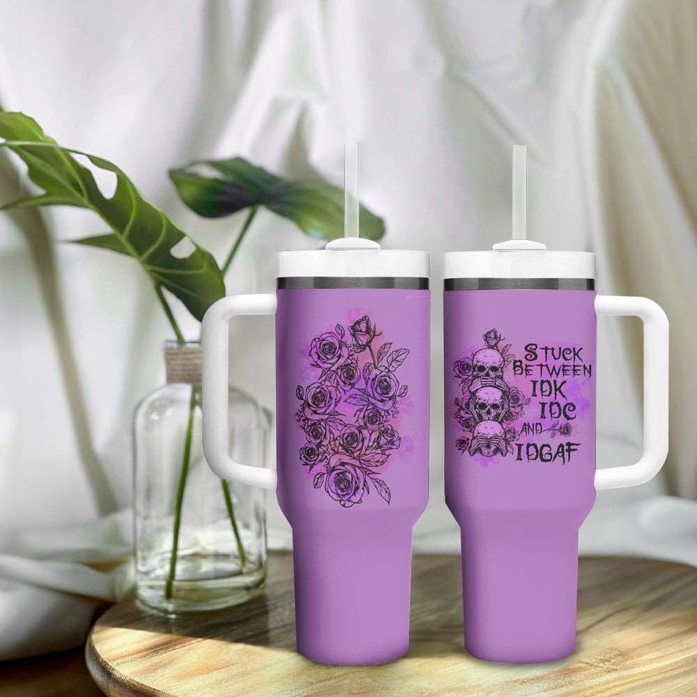 Stuck Between Idk Idc And Idgaf Tumbler With Handle TS04 Stuck Between Idk Idc And Idgaf Tumbler With Handle TS04