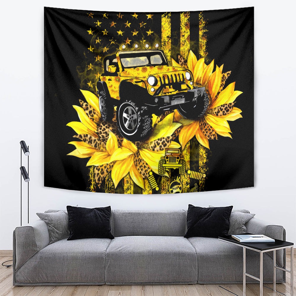 Sunflower Jeep Tapestry American Flag Sunflower Jeep DT01 Sunflower Jeep Tapestry American Flag Sunflower Jeep DT01
