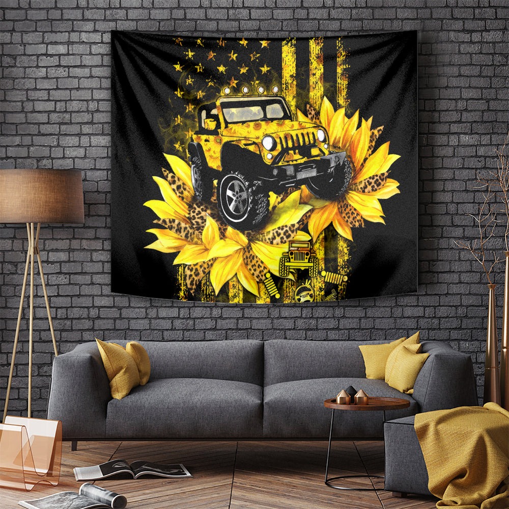 Sunflower Jeep Tapestry American Flag Sunflower Jeep DT01 Sunflower Jeep Tapestry American Flag Sunflower Jeep DT01