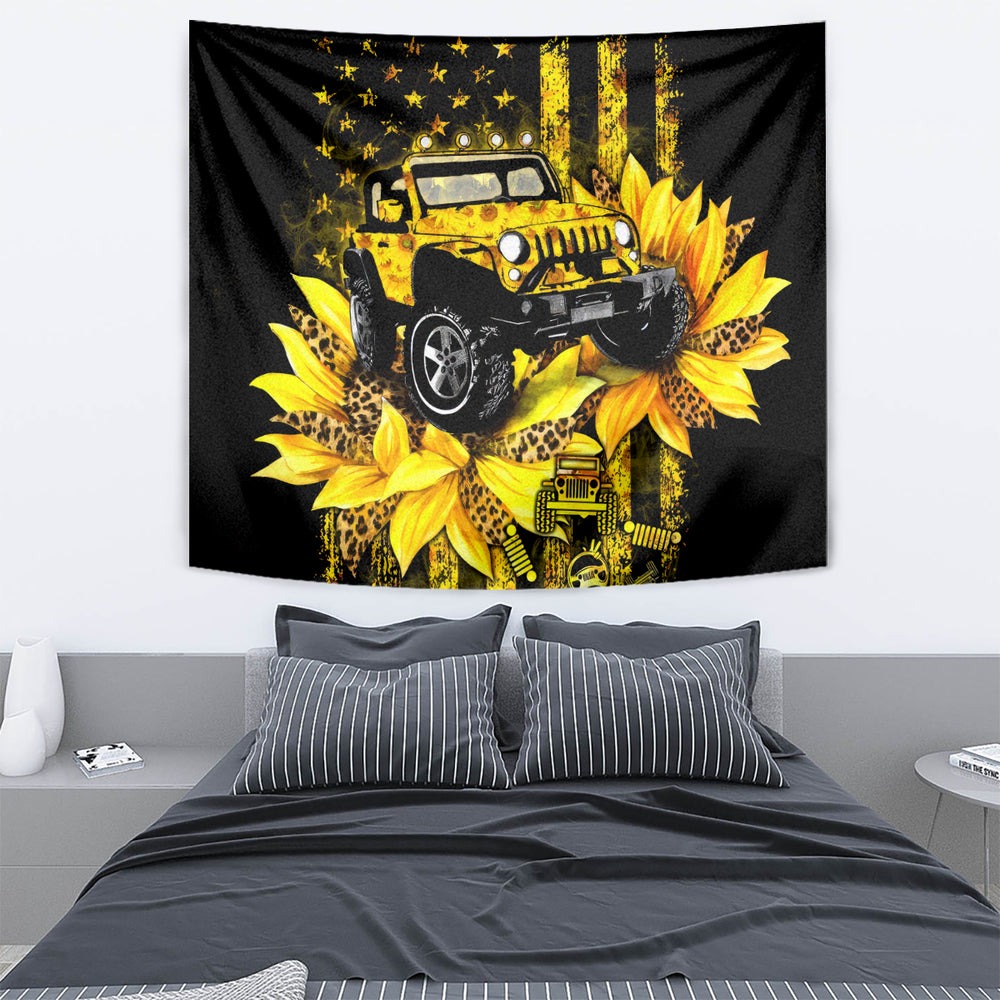 Sunflower Jeep Tapestry American Flag Sunflower Jeep DT01 Sunflower Jeep Tapestry American Flag Sunflower Jeep DT01