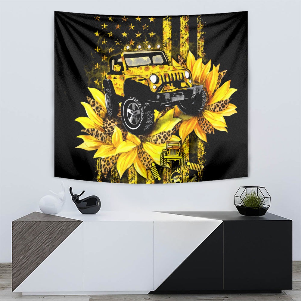 Sunflower Jeep Tapestry American Flag Sunflower Jeep DT01 Sunflower Jeep Tapestry American Flag Sunflower Jeep DT01